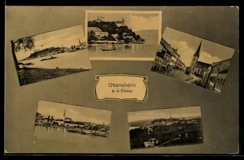 AK Ottensheim a. d. Donau, Mehrbild mit Donau, Schloss und Kirche