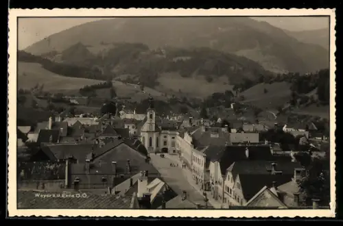 AK Weyer a. d. Enns, Panorama mit Kirche und Strasse