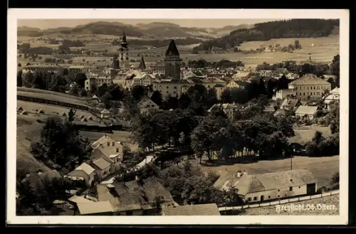 AK Freystadt i. O.Ö., Panorama mit Stadtturm und Kirche