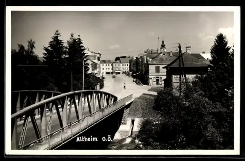 AK Altheim /O.Ö., Brücke, Ortszentrum mit Kirche