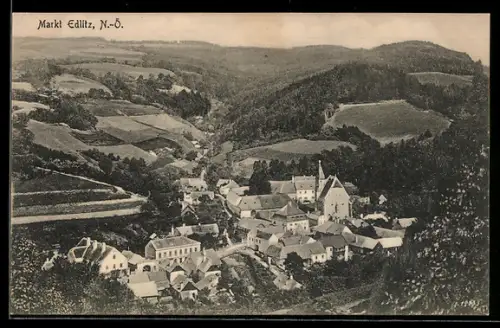 AK Markl Edlitz /N.-Ö., Panorama mit Kirche und Häusern