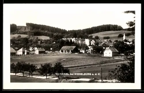 AK Weinzierl bei Wieselburg a. d. E., Panorama mit Kirche und Feldern