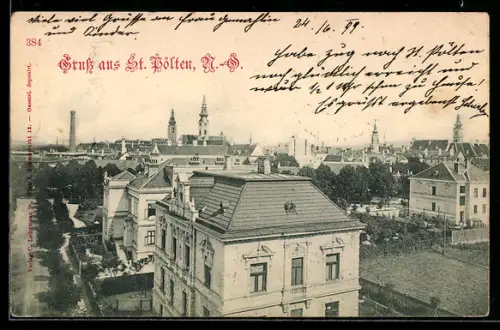 AK St. Pölten /N.-Ö., Stadtpanorama mit Kirchen