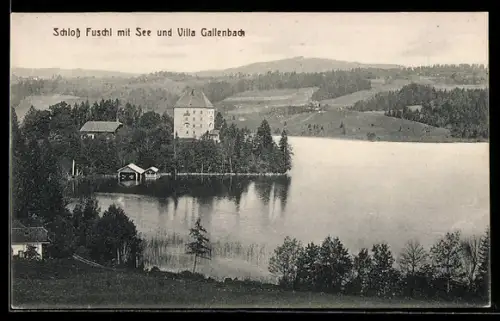 AK Fuschl, Schloss mit See und Villa Gallenbach