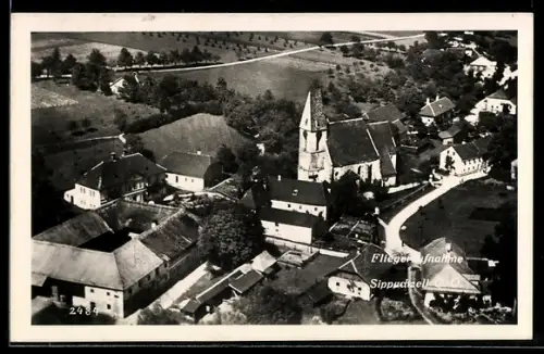 AK Sipbachzell /O. Ö., Fliegeraufnahme mit Kirche