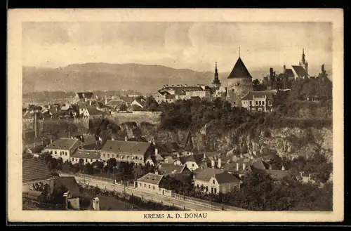 AK Krems an der Donau, Panorama mit Burgturm und Kirche