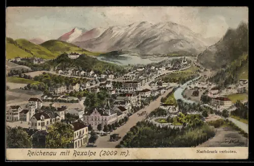 Künstler-AK Reichenau, Panorama mit Raxalpe