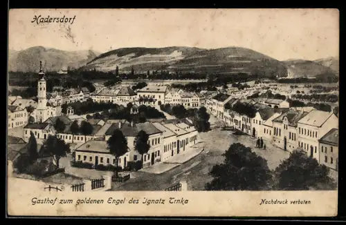 AK Hadersdorf am Kamp, Panorama mit Gasthof zum goldenen Engel und Kirche