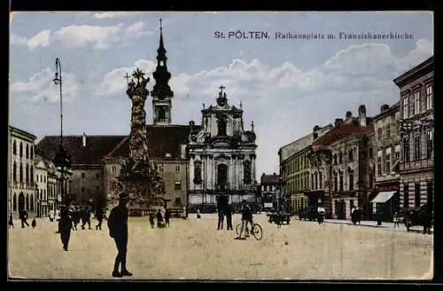 AK St. Pölten, Rathausplatz mit Franziskanerkirche