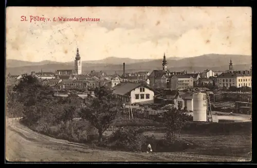 AK St. Pölten v. d. Waizendorferstrasse, Stadtpanorama mit Kirchen