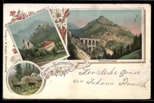 Passepartout-AK Semmering, Viadukt und Weinzöttlwand