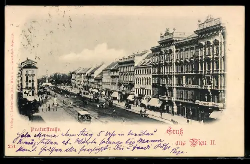 AK Wien, Praterstrasse, Strassenansicht mit Geschäftsbauten & Strassenbahn