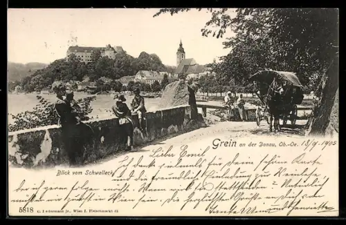 AK Grein an der Donau, Panorama mit Schloss und Kirche
