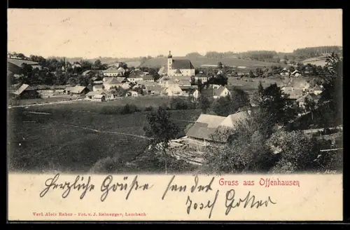 AK Offenhausen, Panorama mit Kirche und Gehöften