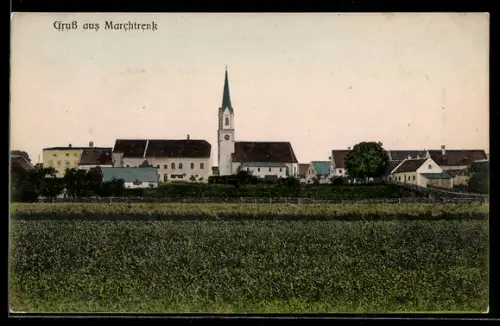 AK Marchtrenk, Panorama mit Kirche und Feldern