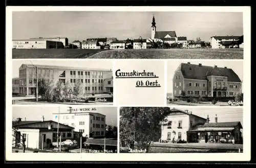AK Gunskirchen /Ob. Öst., Rotax-Werk, Schule, Bahnhof