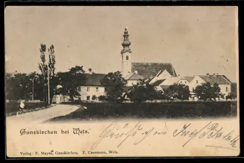 AK Gunskirchen bei Wels, Panorama mit Kirche