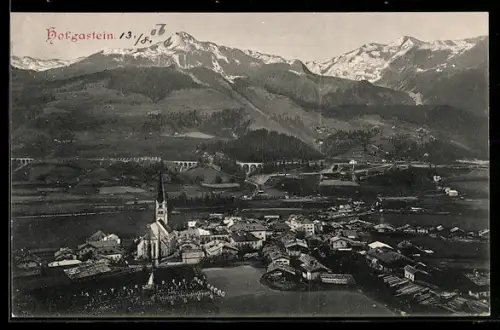 AK Hofgastein, Panorama mit Kirche und Bergen