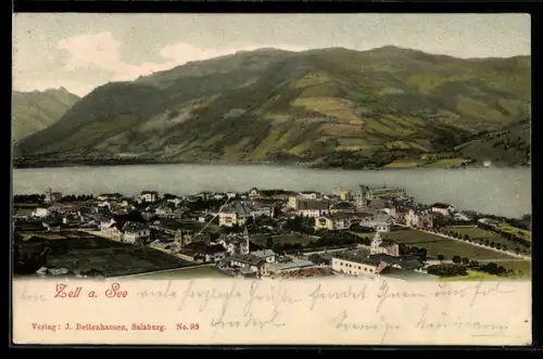 AK Zell a. See, Panorama mit See und Bergen