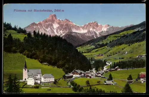 AK Filzmoos, Dorf mit Kirche und Bischofsmütze