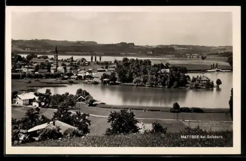 AK Mattsee bei Salzburg, Panorama mit See und Kirche