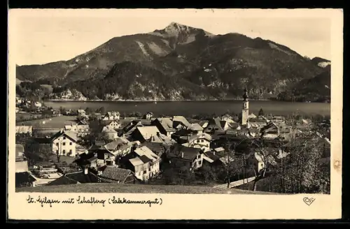AK St. Gilgen /Salzkammergut, Panorama mit See und Schafberg