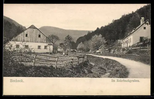 AK Furth an der Triesting, Hocheck, Im Rohrbachgraben, Strasse mit Gehöften und Waldrand