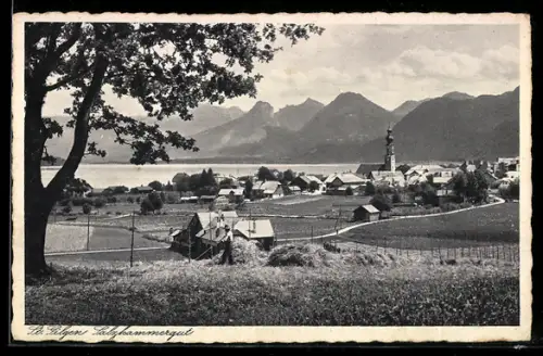 AK St. Gilgen /Salzkammergut, Panorama mit Kirche und See