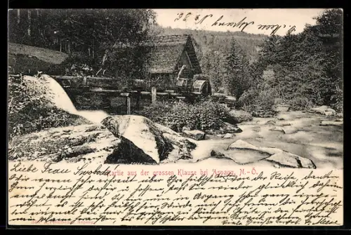 AK Aspang, grosse Klause Wassermühle und Wasserfall