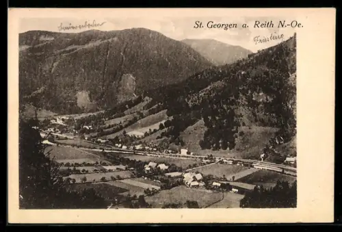 AK St. Georgen a. Reith, Talpanorama mit Ort und Bahn
