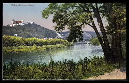 AK Gars am Kamp, Ruine, Kampufer mit Brücke