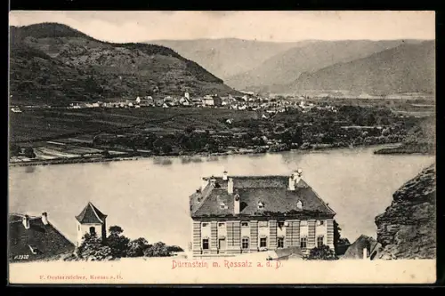 AK Dürnstein a. d. D., Panorama mit Donau und Kirche, Rossatz