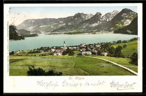 AK St. Gilgen, Panorama mit See und Kirche