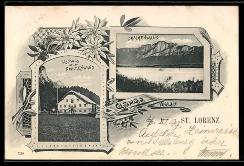 AK St. Lorenz /O.-Oe., Gasthaus zur Drachenwand und Drachenwand-Panorama