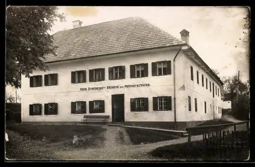 Foto-AK Rüstorf, Alois Grasberger`s Bäckerei und Mehlverschleiss
