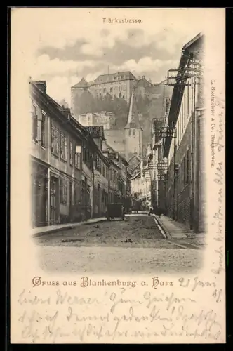 AK Blankenburg a. Harz, Tränkestrasse mit Blick zum Schloss