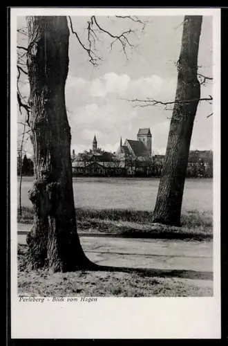 AK Perleberg, Blick vom Hagen mit Kirche