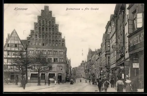 AK Hannover, Belebte Breite Strasse und Alte Kanzlei