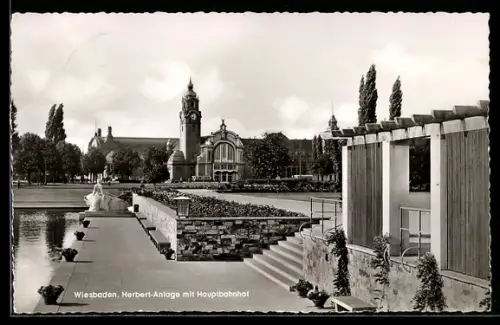 AK Wiesbaden, Herbert-Anlage mit Hauptbahnhof