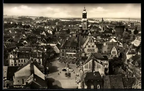 AK Döbeln, Blick von der Kirche auf Marktplatz und Rathaus