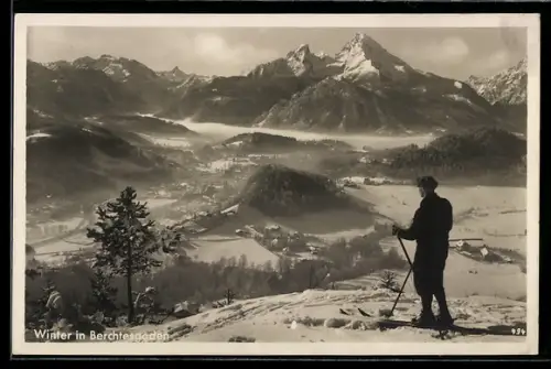 AK Berchtesgaden, Winter, Berge, Skifahrer