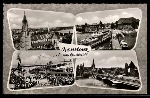 AK Konstanz am Bodensee, Münster, Hafen mit Konzil, Rheinbrücke