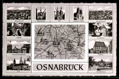 AK Osnabrück, Dom, Marienkirche, Rathaus, Heger Tor, verschiedene Ortsansichten