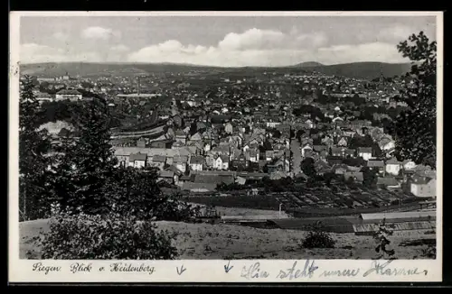 AK Siegen, Blick vom Heidenberg auf die Stadt