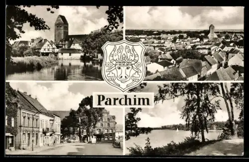 AK Parchim, Stadtansichten, Kirche, See, Marktplatz