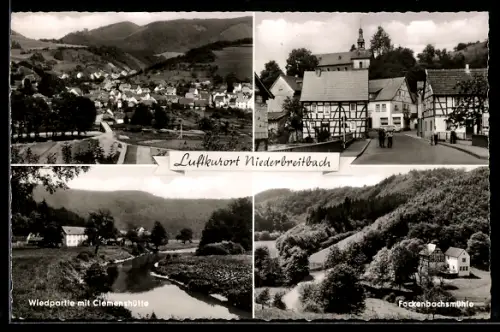 AK Niederbreitbach, Ortsansicht, Wiedpartie mit Clemenshütte, Fockenbachsmühle