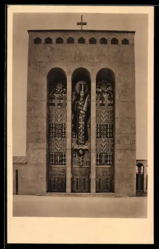AK Frankfurt-Bockenheim, Portal der katholischen Frauenfriedenskirche, Zeppellin-Allee 99