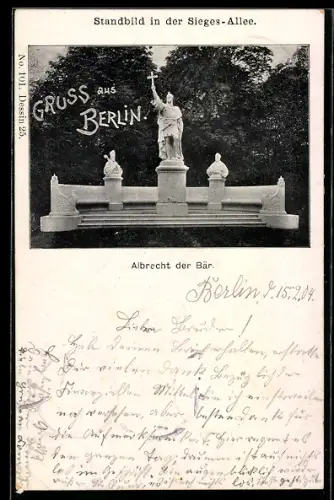 AK Berlin-Tiergarten, Standbild in der Sieges-Allee: Albrecht der Bär
