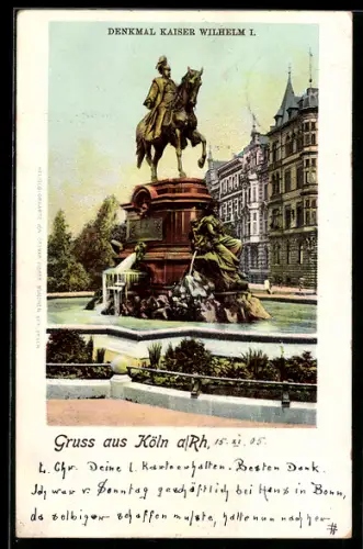 Lithographie Köln a. Rh., Denkmal Kaiser Wilhelm I.
