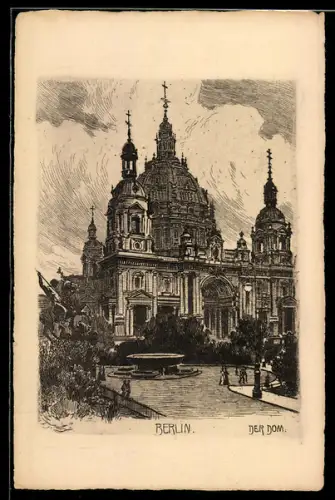 Künstler-AK Berlin, Dom mit Brunnen